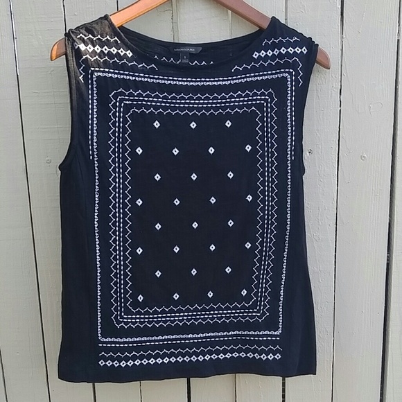 Banana Republic Black Tank with White Detail. - Picture 1 of 5